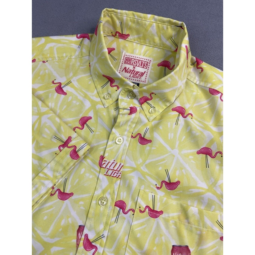 RSVLTS Natural Light Shirt Men Medium Yellow Naturdays Flamingos Beer Alcohol